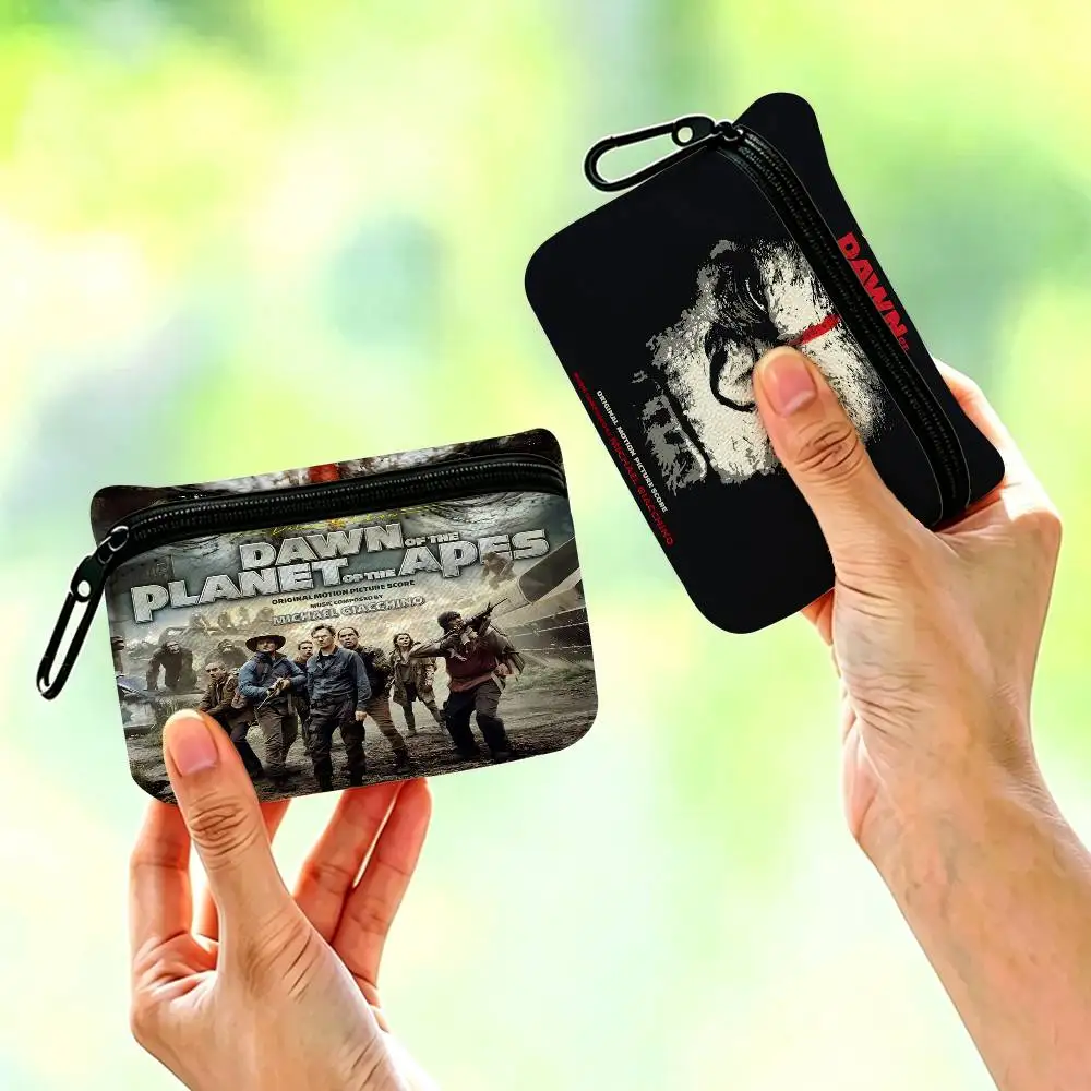 D-Dawn-Of-The-Planet-Of-The-Apes Tense-Post-Apocalyptic Portable Oxford Fabric Mini Wallet Carabiner Design Small Coin Bag - view 5