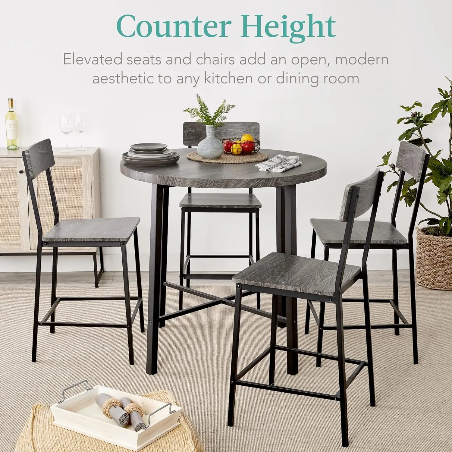 Best Choice Products 5-Piece Modern Round Counter Height Dining Set for Home Kitchen, Dining Room w/ 4 Chairs, 1.5in Thick