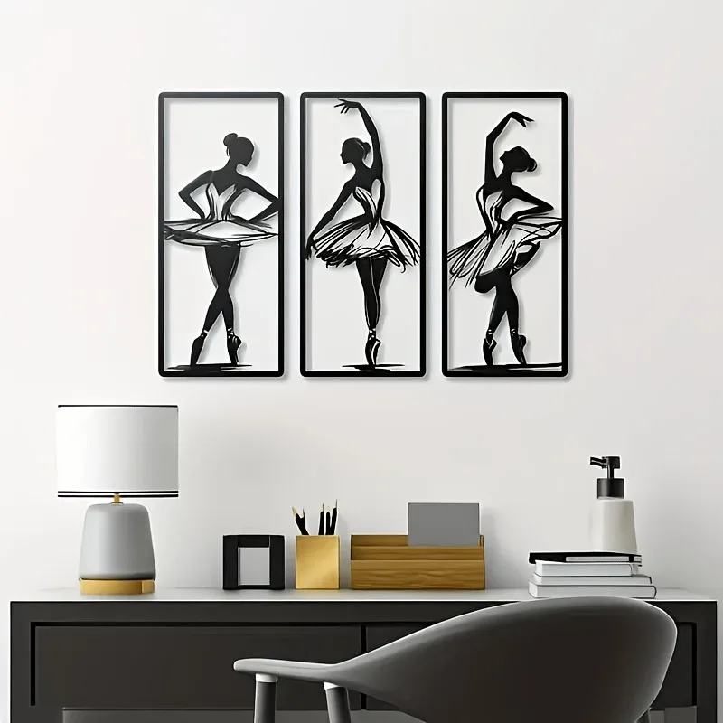 CIFBUY Iron Wall Art 3 Piece Ballet Dancer Metal Silhouette Sculpture, Elegant Modern Black Home Decor Ornament Unique Gift