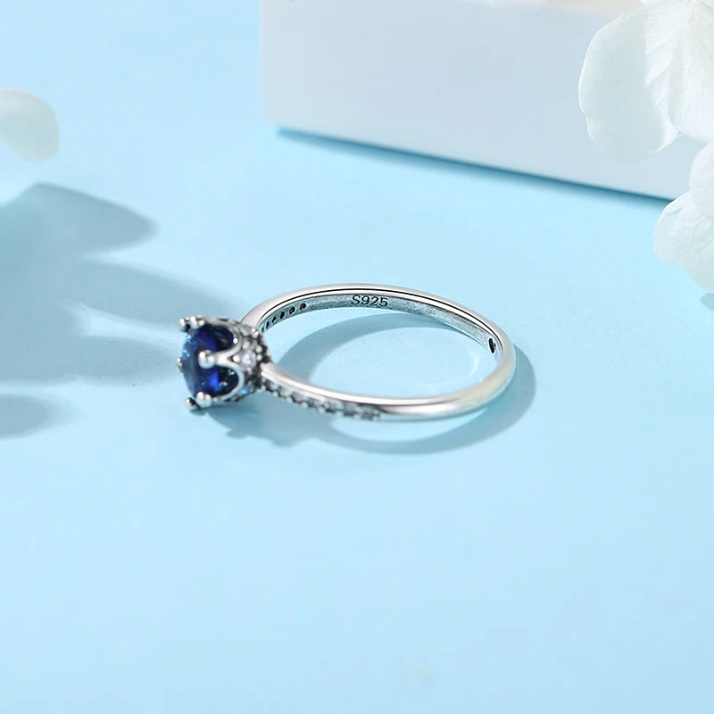 Original 925 Sterling Silver Rings For Women Love Heart Crown Engagement Wedding Pave CZ Ring Rose Gold Luxury Jewelry Gift image 4