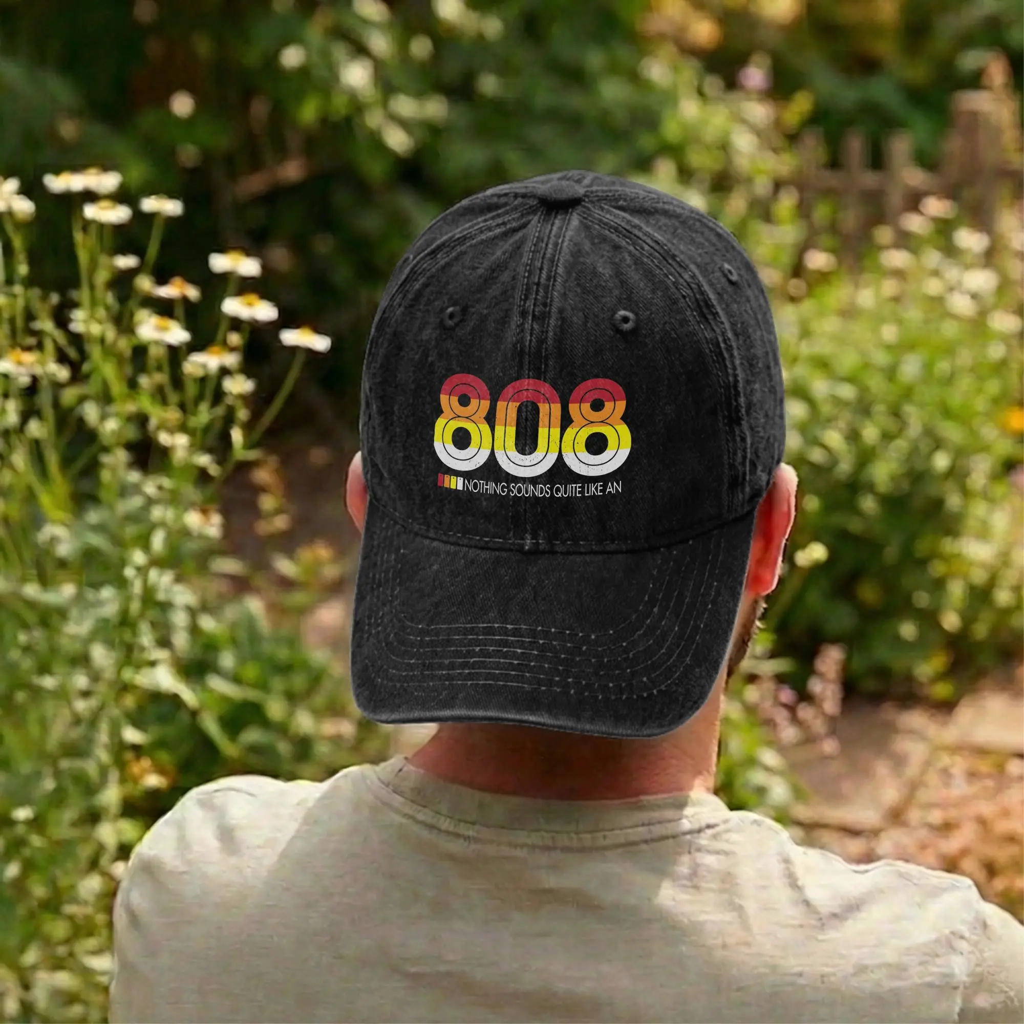 808 Classic Music Electronic Drum Machine Unstructured Baseball Caps Soft Distressed Denim 80s Headwear Travel Adjustable Hat