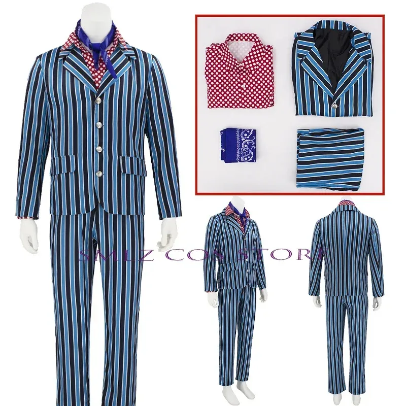 AIAI 2025Movie Austin Powers Cosplay Costume Men's Vintage 1980s Fashion Blue And Black Striped Suit Halloween Costumes