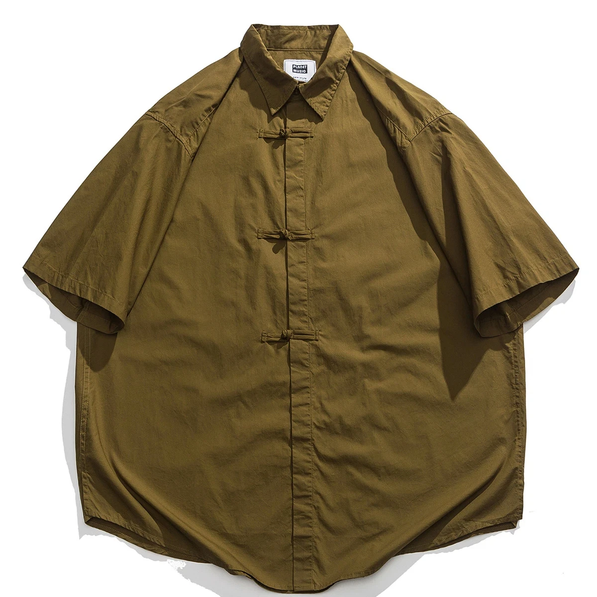 

Summer Maillard Japanese Vintage Ethnic Style Frog-Button Short-Sleeve Shirt Unisex Loose-Fit Neo-Chinese Style Half-Sleeve Tops