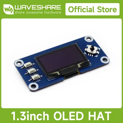 Raspberry Pi Zero용 Waveshare 1.3인치 OLED 디스플레이 HAT, 내장형 컨트롤러 SPI/I2C 인터페이스가 있는 128×64 픽셀