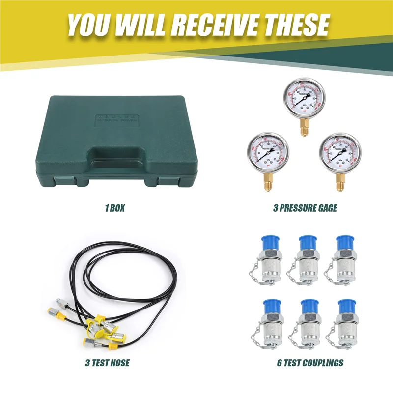 

ABPQ-Hydraulic Pressure Guage Excavator Hydraulic Pressure Test Kit With Testing Hose Coupling And Gauge Tools