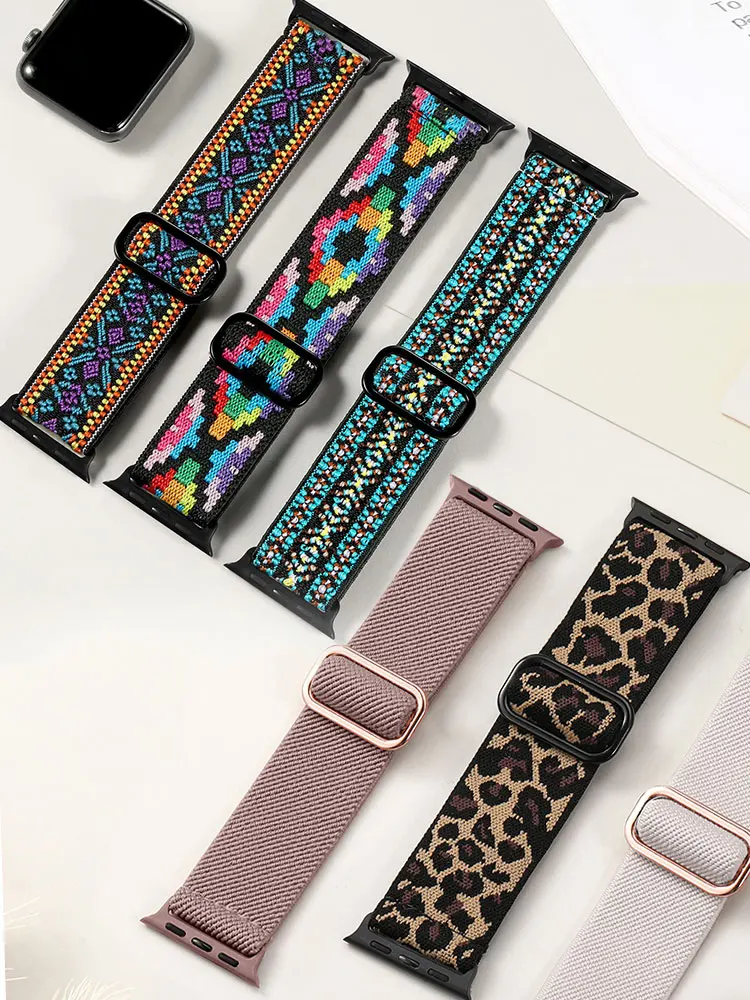 Scrunchie Strap for Apple watch Ultra 49mm band 45mm 44/40mm 41mm Adjustable Nylon solo Loop bracelet iWatch serie 4 5 se 6 7 8