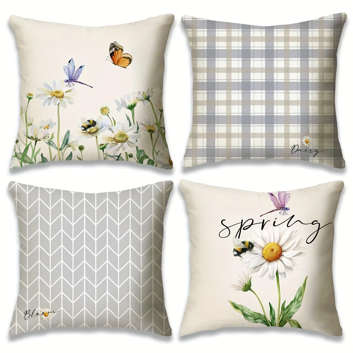 Butterfly Dragonfly Print Pattern Home Decor Pillowcase Bedroom Living Room Sofa Decoration Polyester Cushion Cover with Zipper