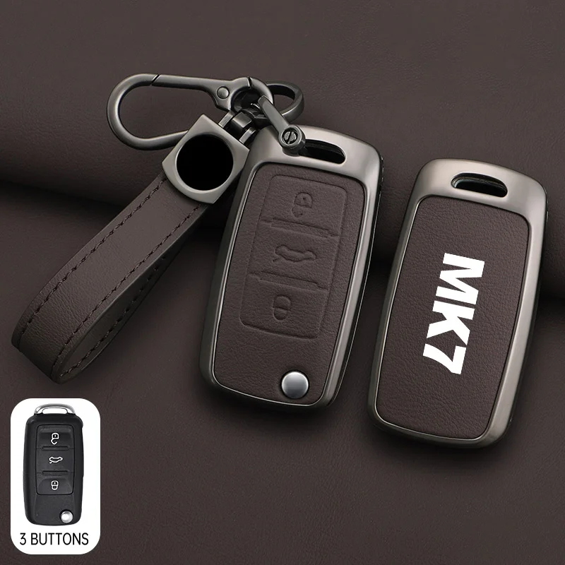 Zinc Alloy Car LOGO Key Case Cover Shell Cover Shell For VW Volkswagen Golf 7 MK7 Tiguan MK2 T-roc T-cross Skoda Octavia Kodiaq view 2