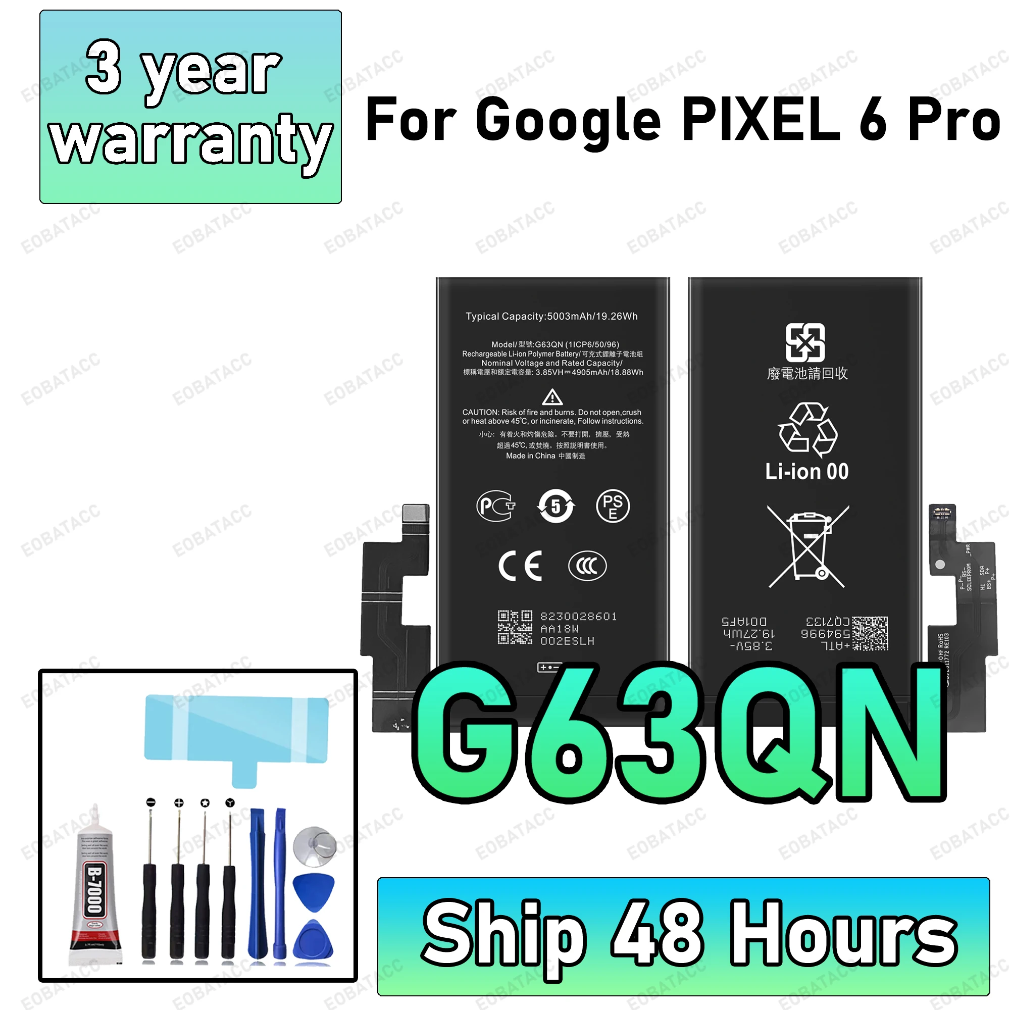 100% New High Quanlity G63QN 5003mAh Replacement Battery For HTC Google Pixel 6 Pro Pixel 6Pro Mobile Phone Batteries+Tools