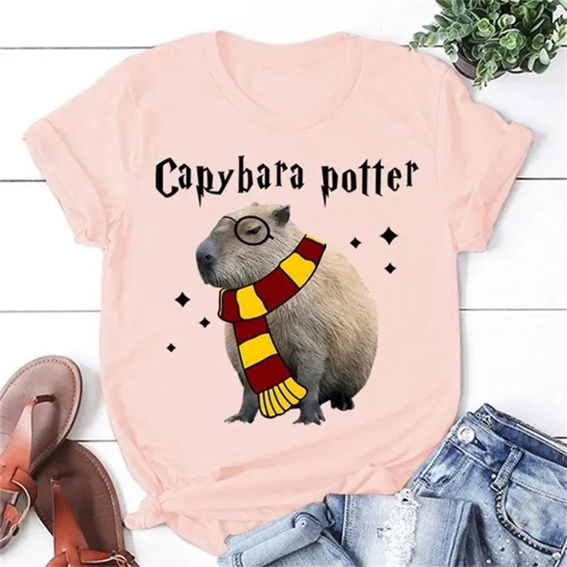 Funny Capybara Potter Graphic T Shirt for Men Womens Clothing 3D Capy Print T-Shirt Cute Kid Short Sleeve Casual Tee Shirts Tops