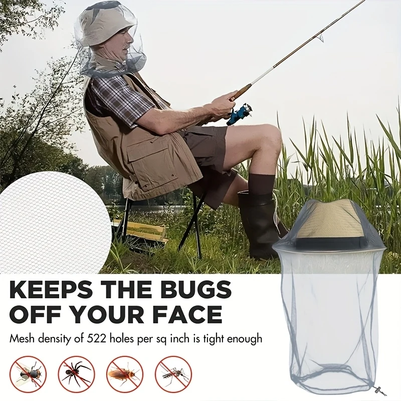 2Extra large mosquito net with attached face shield- Heavy-duty insect-proof net, Fine mesh for insect protection, Compatible wi
