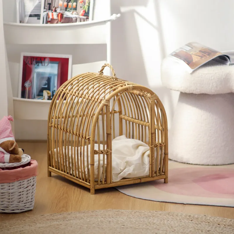 

Rattan Pet Tent All Season Cat House Semi Enclosed Indoor Cat Bed Summer Pet Cage