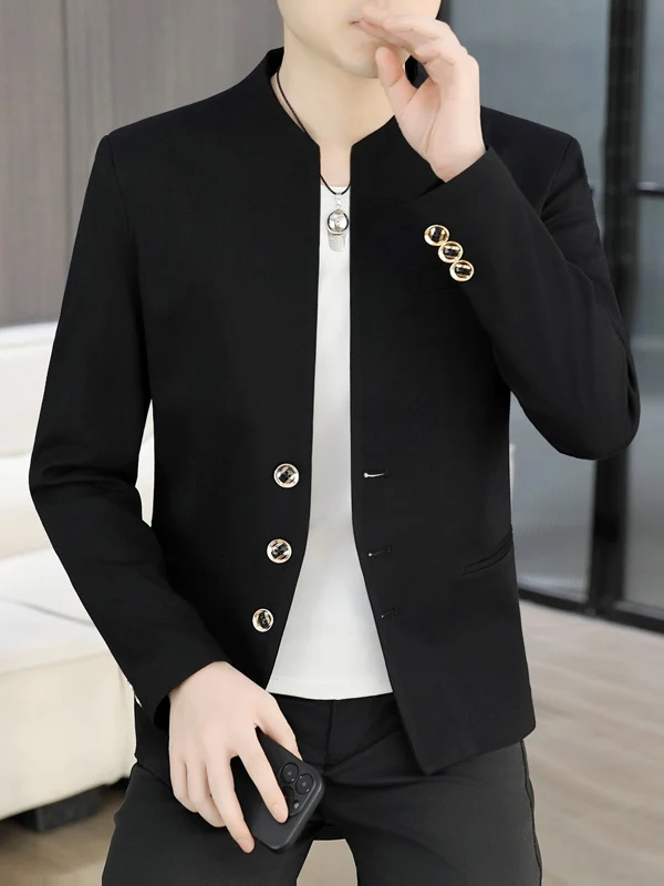 Spring Men's Stand Collar Western Style Casual Fashion Slim Fit Business Outerwear Coat Korean Version High-End Sensation
