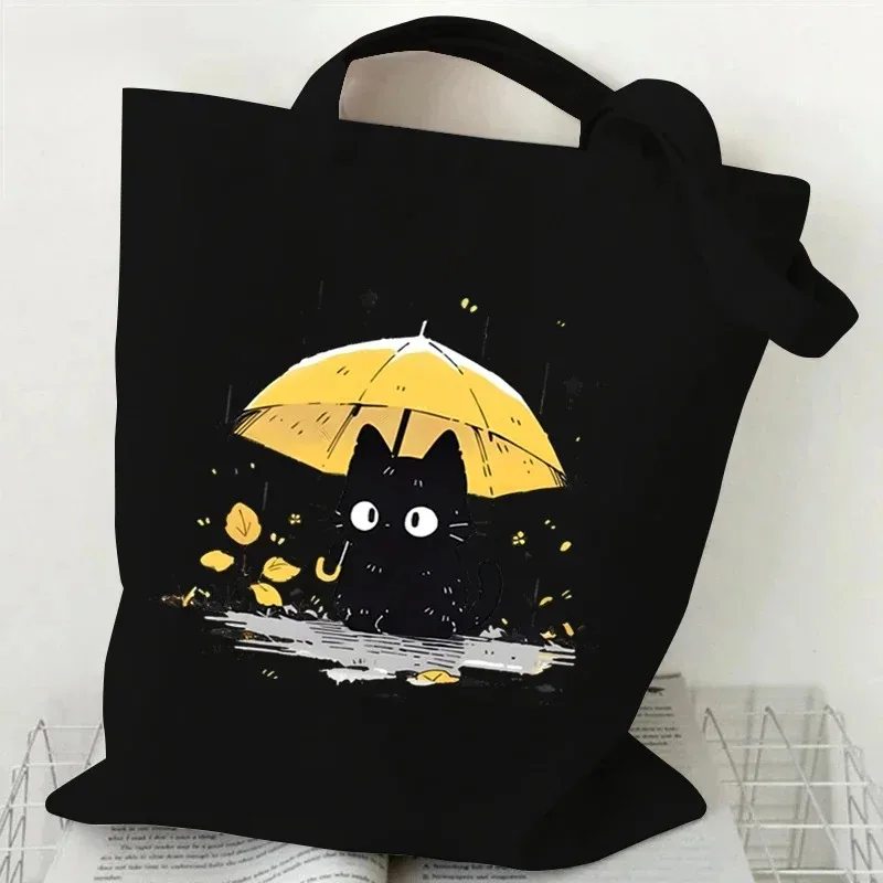 

Cat Print Canvas Tote Bag Cute Cartoon Cat Pattern Shoulder Bag for Daily Shopping Pet Lovers Enthusiasts Bolso Grande Mujer