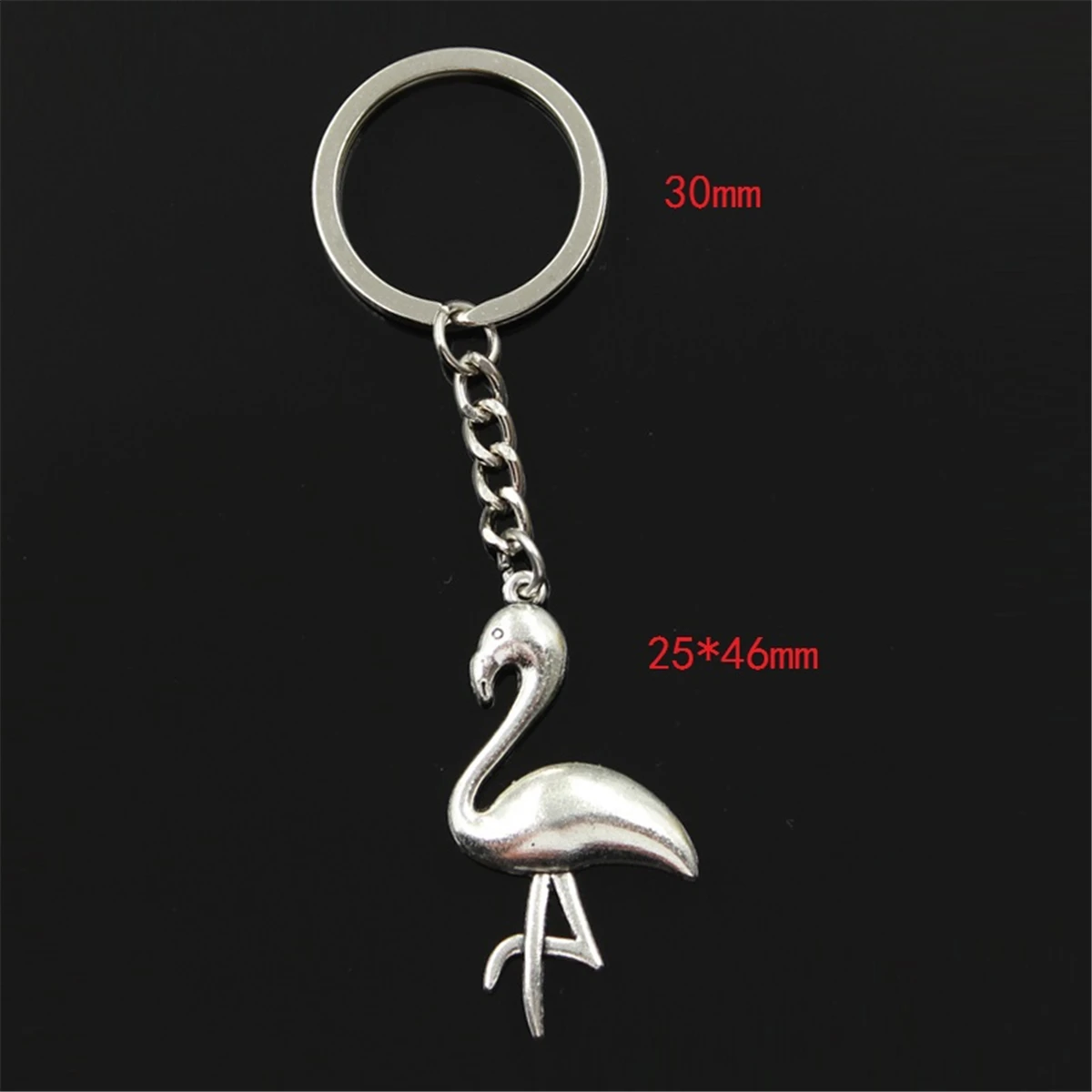 New Fashion Keychain 25x46mm Single Stand Crane Flamingo Pendants DIY Men Silver Color Car Key Chain Ring Holder For Gift