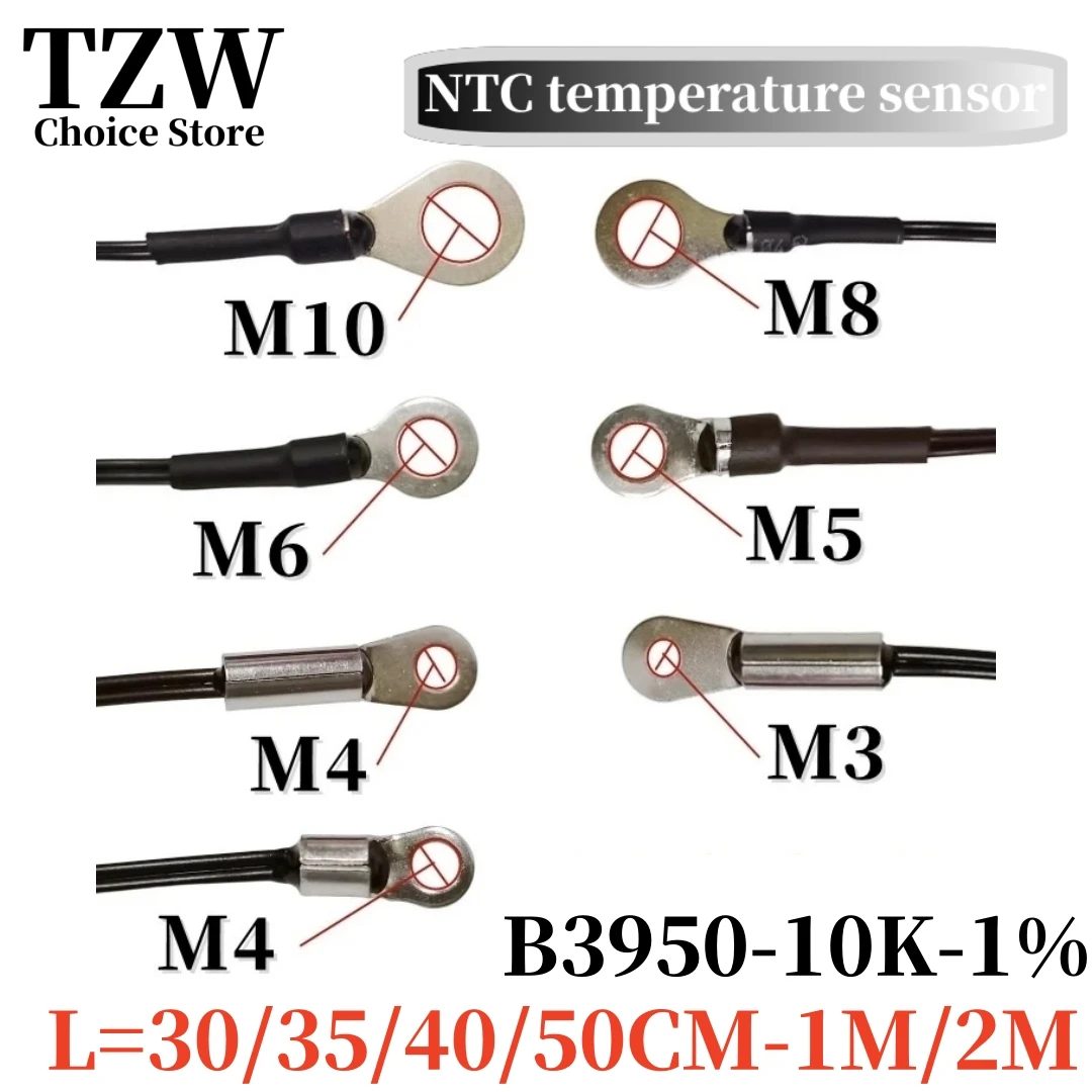 TZW NTC temperature sensor temperature measurement thermistor 10K B3950 1% M3M4M5M6M8M10 inverter fan wire ear fixed probe