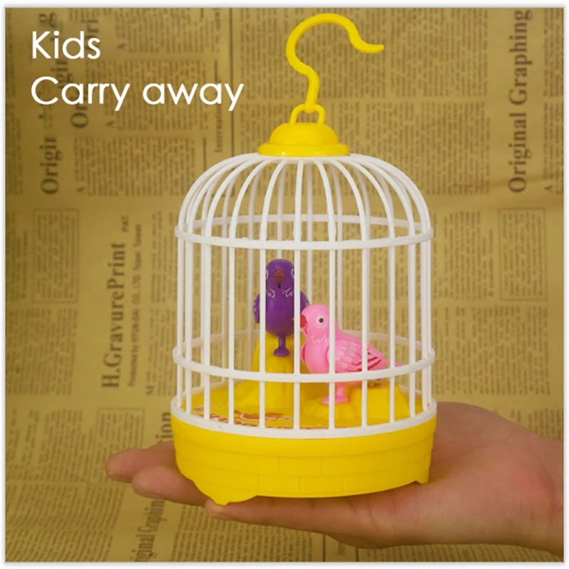 Singing and Chirping Bird in Cage - Realistic Sounds and Movements - Sound Activated Chirp Toy - Electronic Simulation Bird Cage