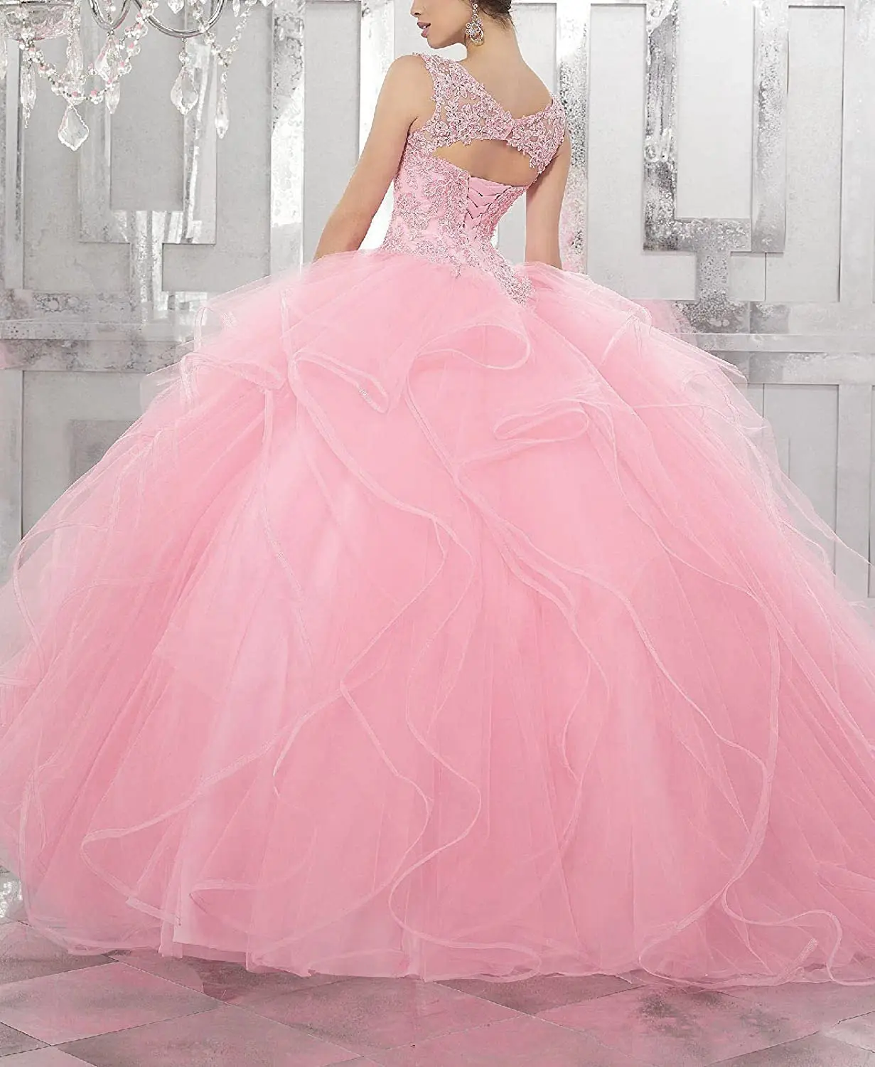 2023 suknia balowa Vkiss Quinceanera sukienki słodkie eleganckie formalne 16 balowe przyjęcie księżniczka dla nastolatków Femme Vestido De 15 Anos Rosa