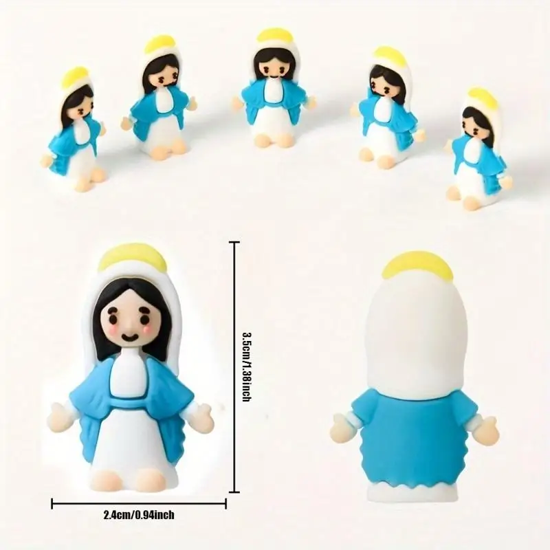 10pcs Mini Virgin Mary Statues Religious Easter Egg Fillers Christmas New Year Decor Baptism Gifts Non Electric Seasonal