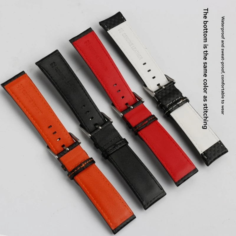 18 20 21 22 23 24mm Carbon fiber cowhide leather black red line watch strap For Patek Philippe classical CALATRAVA series 6007G