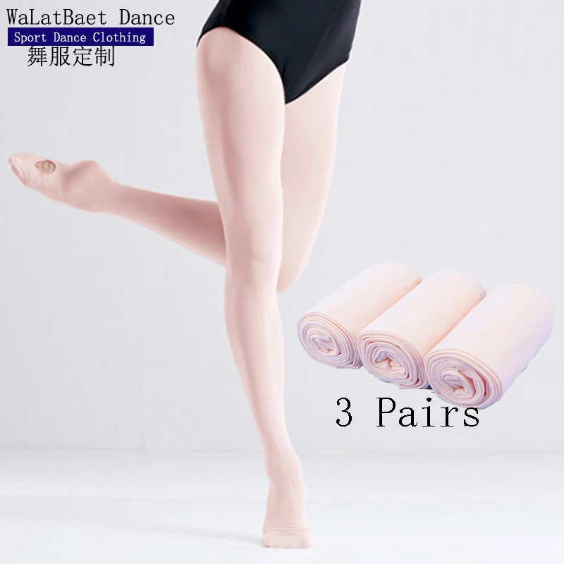 บัลเล่ต์สำหรับหญิง3คู่ Soft Transition Tights เต้นรำ Pantyhose ไม่มีรอยต่อถุงน่องบัลเล่ต์พร้อม60D