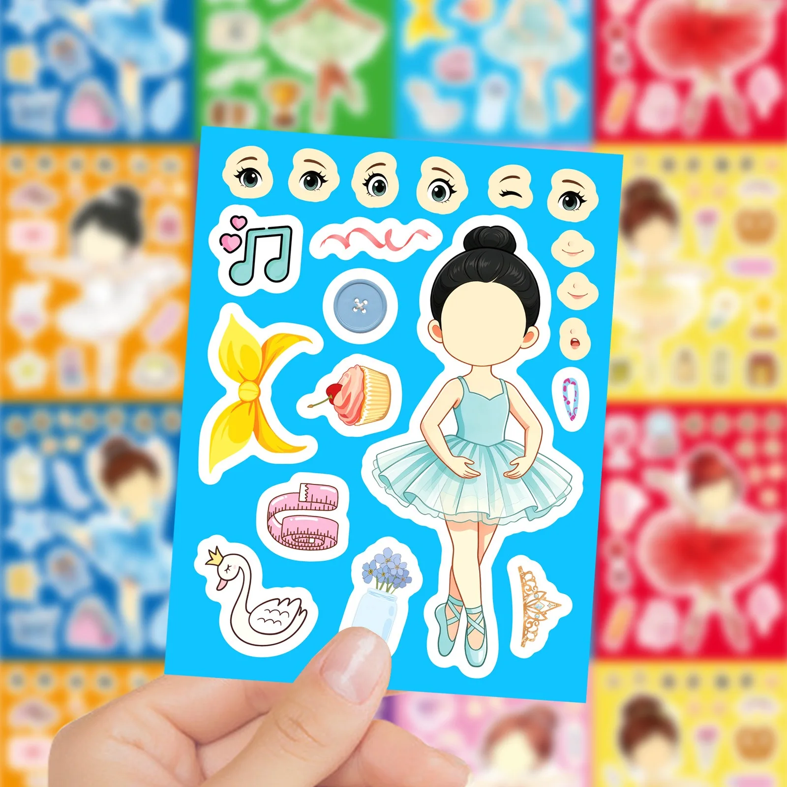 8/16 Blatt Niedliche Ballerina-Prinzessin Puzzle-Aufkleber zum Gesichter-Machen, Kinder-DIY-Zusammenbau-Puzzle, Spielzeug, Dekoration, Themenparty-Geschenk – Detail 4
