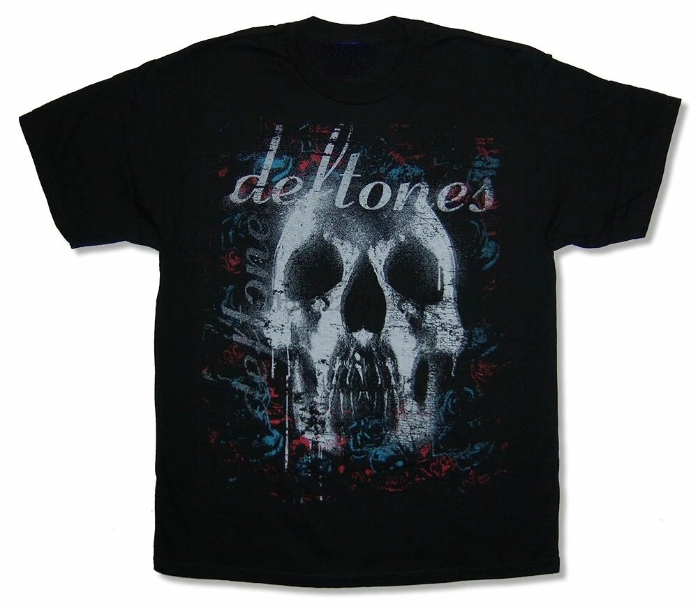 Vintage Loose Mens T-shirts Horror Deftones Skull T Shirt Casual Harajuku Gothic Black Tee Shirt Summer Tops Streetwear Hip Hop