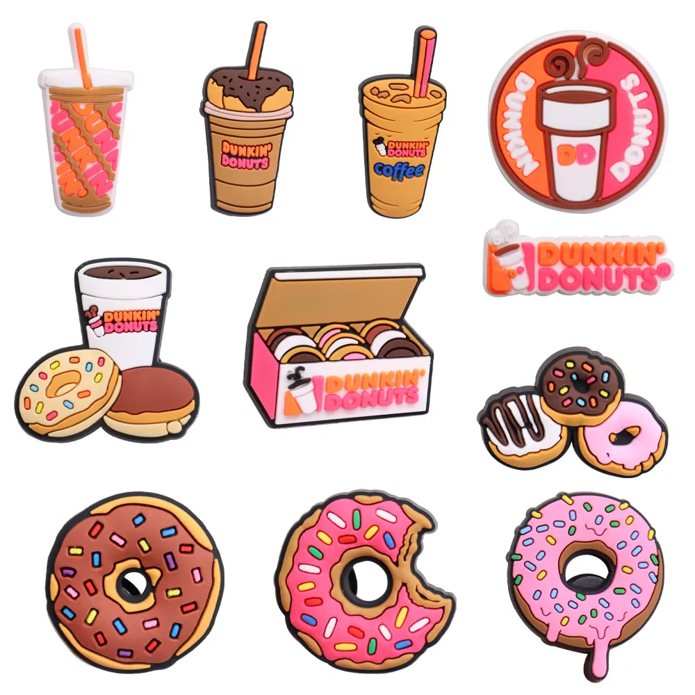 

Wholesale 50Pcs Mix Food Donuts Coffee Drinks Garden Shoe Charms Kids Button Accessories DIY Cute Wristband