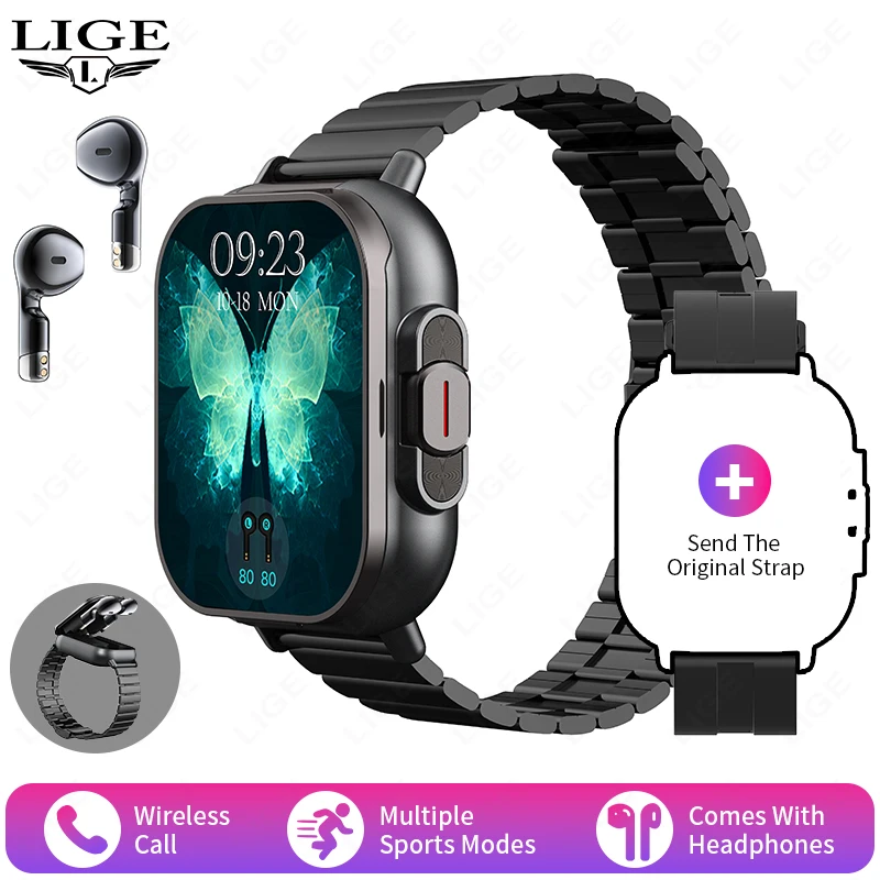 TWS 2-in-1 smartwatch-oortelefoon Sport Smart Watch Draadloos Bluetooth Bellen Gezondheidsmonitor Fitness Record-horloges met headset - afbeelding 1
