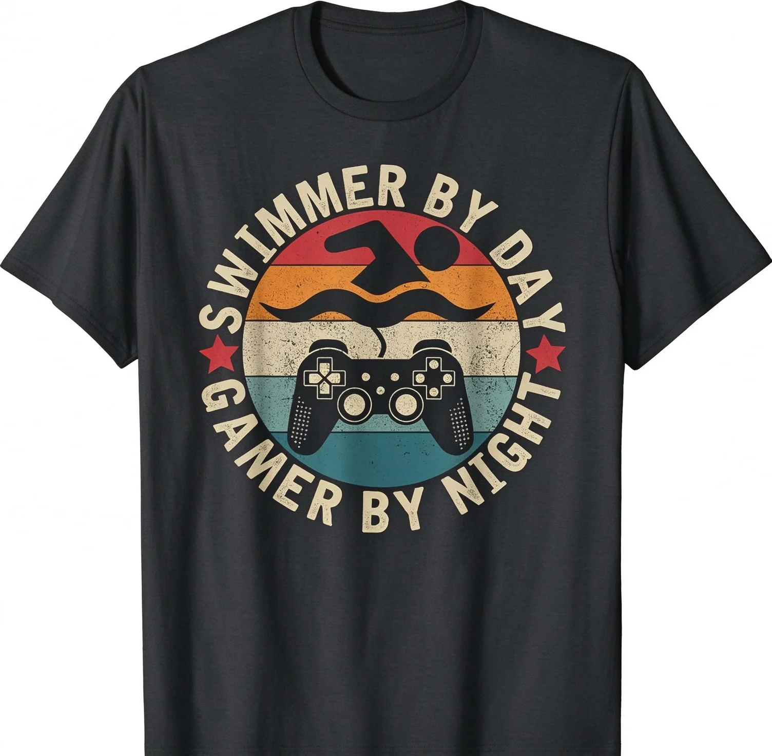 Unisex Swimmer By Day Gamer By Night T Shirt Summer Short Sleeve Crew Neck Vintage Gaming Sports Graphic Streetwear Tees Tops