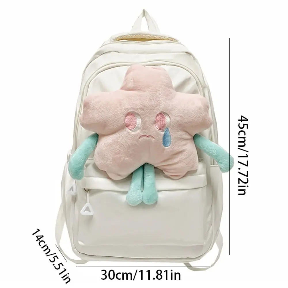 Fashion Pink Plush Star Backpack Cartoon Cute Nylon Shoulders Bag Creative Korean Style Student Schoolbag Gilrs