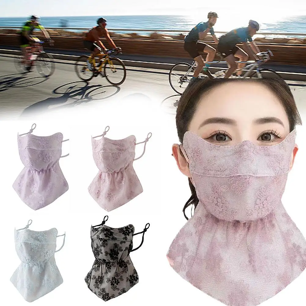 Quick Drying Ice Silk Mask Flower Pattern Ear Hanging Sunscreen Mask UV Protection Neck Wrap Bandana Scarf Sun Blocking Mask