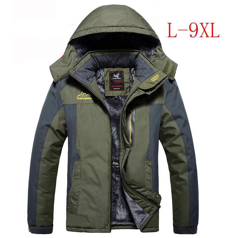 Autumn Winter Men's Mountain Ski Jackets Man Fleece Camping Warm Snow Coats Men Windbreaker Hooded Raincoats Clothing 9XL