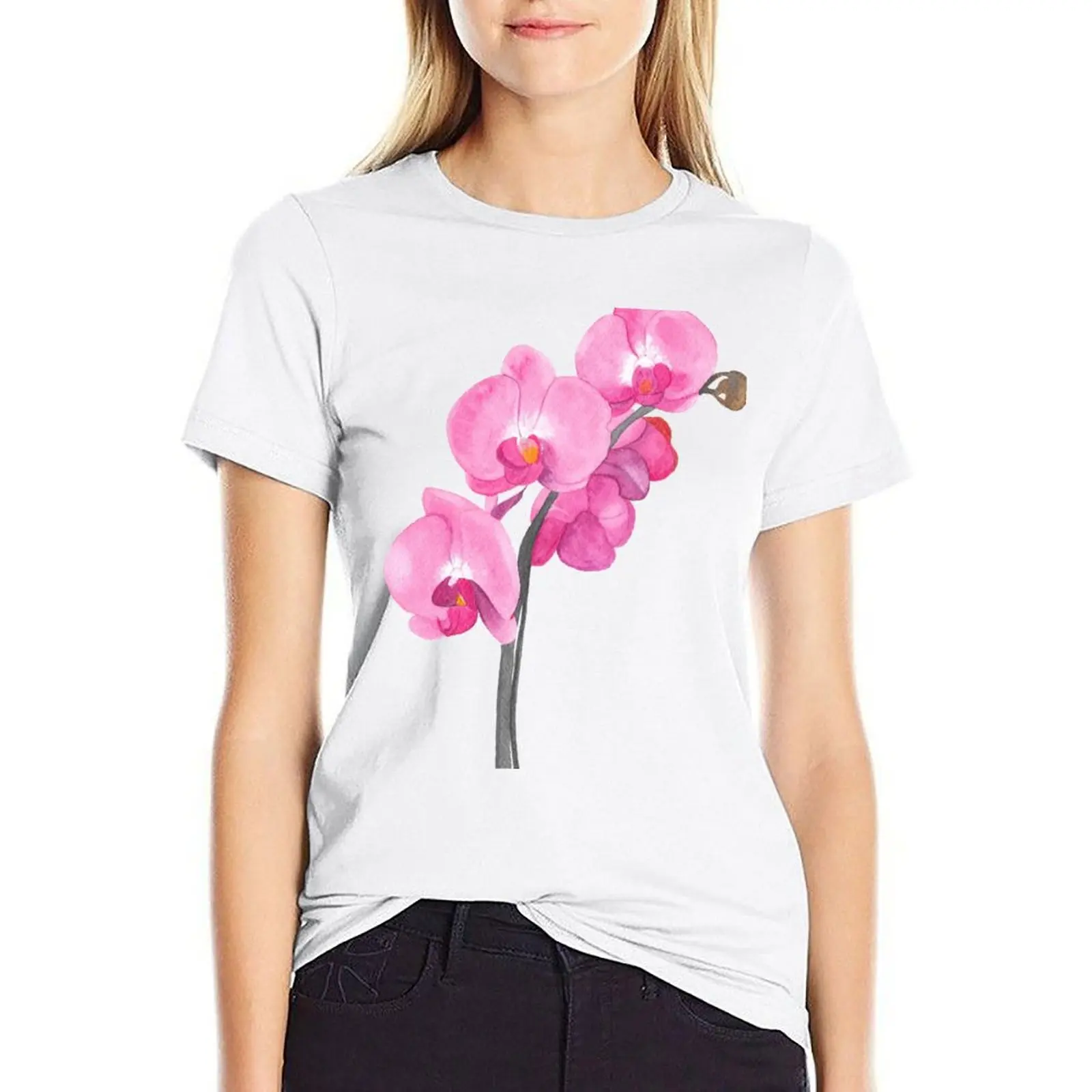 

Watercolor orchid T-shirt graphics vintage clothes cropped t shirts for Women