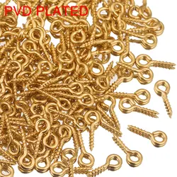 50/100/200pcs PVD Plated Gold Stainless Steel Tiny Mini Screw Eye Pins Eyepins Hooks Threaded Eyelets Clasps Diy Jewelry Making