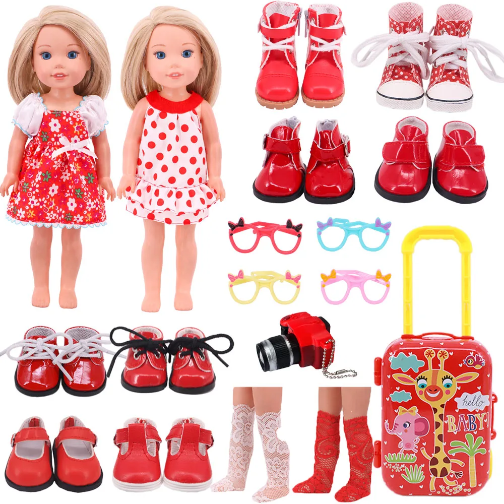 Doll Clothes Red Skirt Canvas Shoes For 14.5Inch American Blythe Nancy Paola Reina Clothes Doll Accessories Kids Dolls Girls