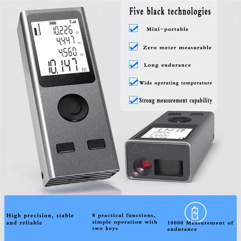 Imagem -02 - Mini Digital Laser Rangefinder Fita Métrica Régua Laser Usb Charge Liga de Alumínio Medição de Distância 30m