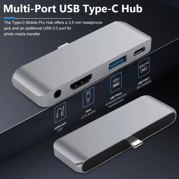 HUB USB para iPad Pro, adaptador tipo C, dongle com 4K HDMI, carregador USB-C PD, USB 3.0, 3,5mm, fone de ouvido, conector de áudio, docking, novo