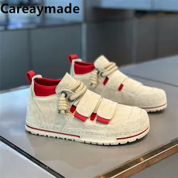 Careaymade-Men Low Top Sneakers Casual Cowhide Leather Height Platform Shoes Mesh breathable Trend Cool Ugly Cute Clown Shoes