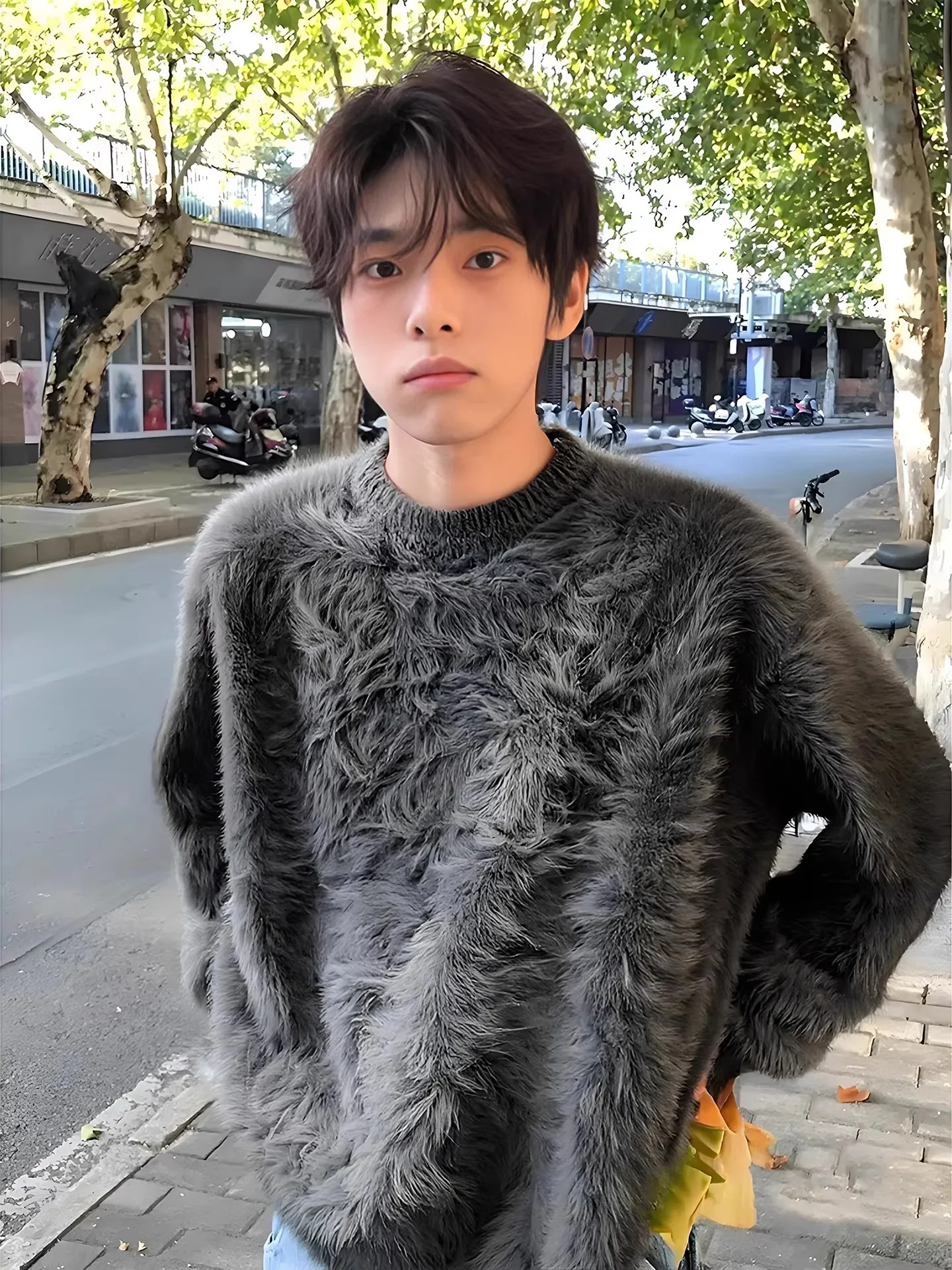 

Deep ey Men's Thiened Winter Knitted Sweater Mink Imitation Warmth Outerwear Base irt Ciwalk Casual Long Sve