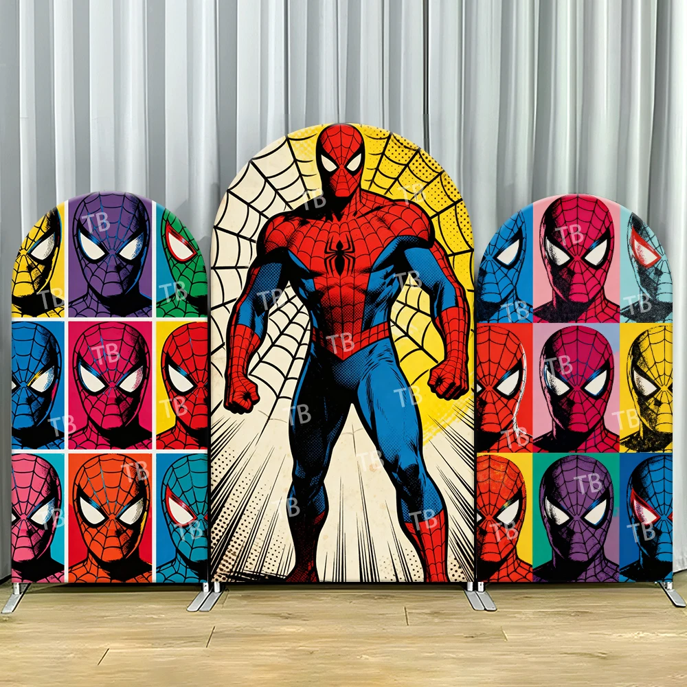

Spider-Man Pop Art Comic Arch Backdrop Cover Colorful Scene For Kids Birthday Party Cool Cartoon Theme Photo Booth Decor Prop