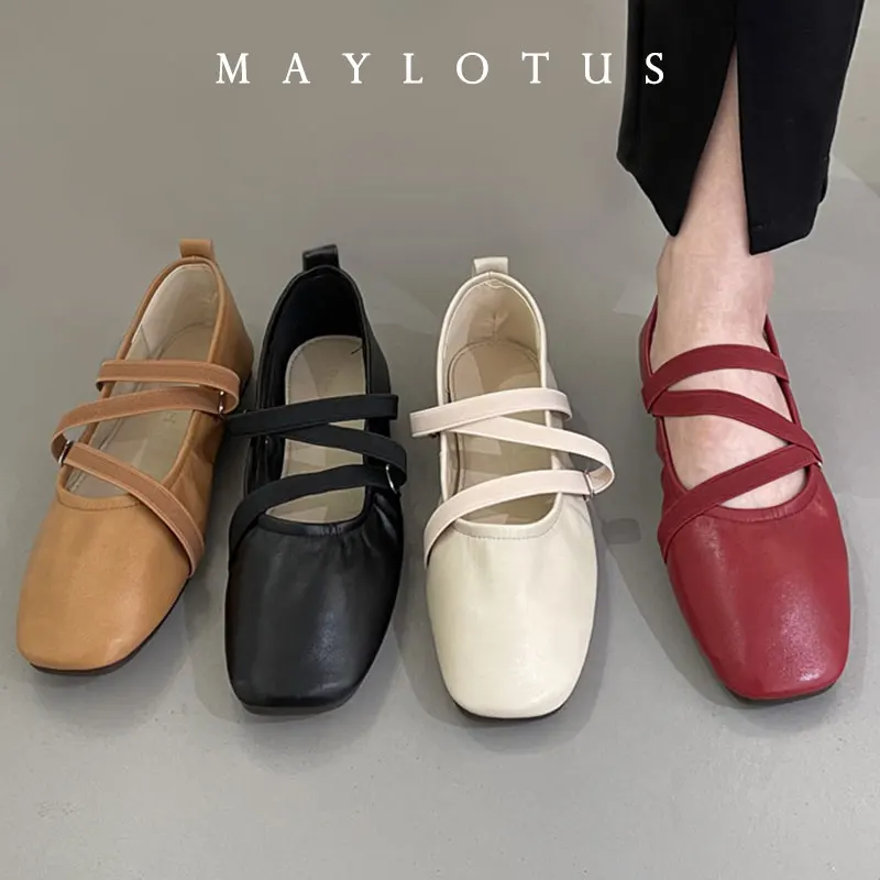 Chaussures plates de luxe pour femmes, pointures 35-43, en cuir confortable, style Mary Jane à bout carré, avec double boucle, collection printemps