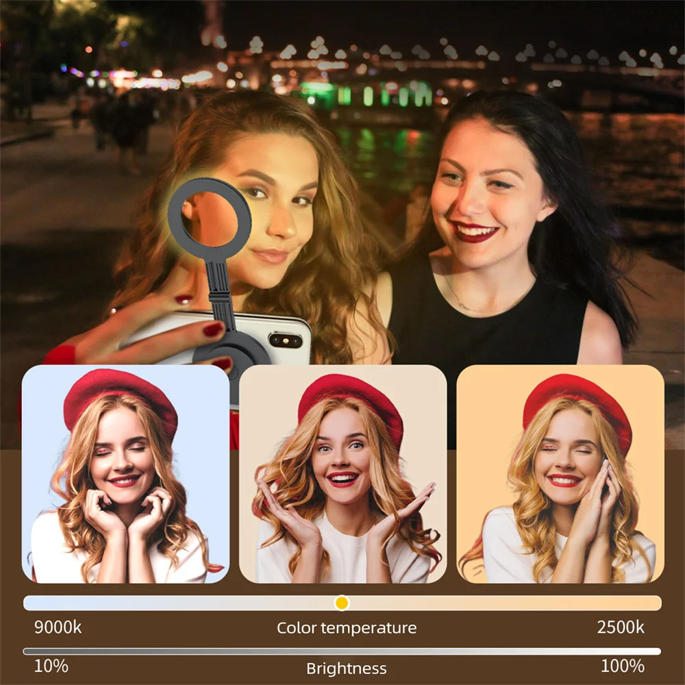 for MagSafe Magnetic Selfie Ring Light Led Fill Light Adjustable 180° Flip Phone Bracket For iPhone 15 14 13 12 Android Makeup