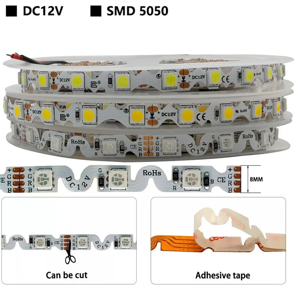 

5m 5050 LED Strip 60LEDs/m S Shape Free Bending LED Tape Cool White Warm White RGB DC12V 24V IP20 Non-waterproof Channel Letter