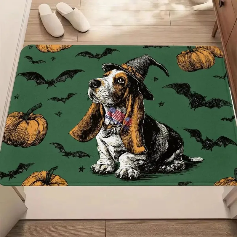

Halloween Cute Carpet Witch Hat Bagido Dog Bow Tie Pumpkin Bat Holiday Elements Entryway Living Room Decoration