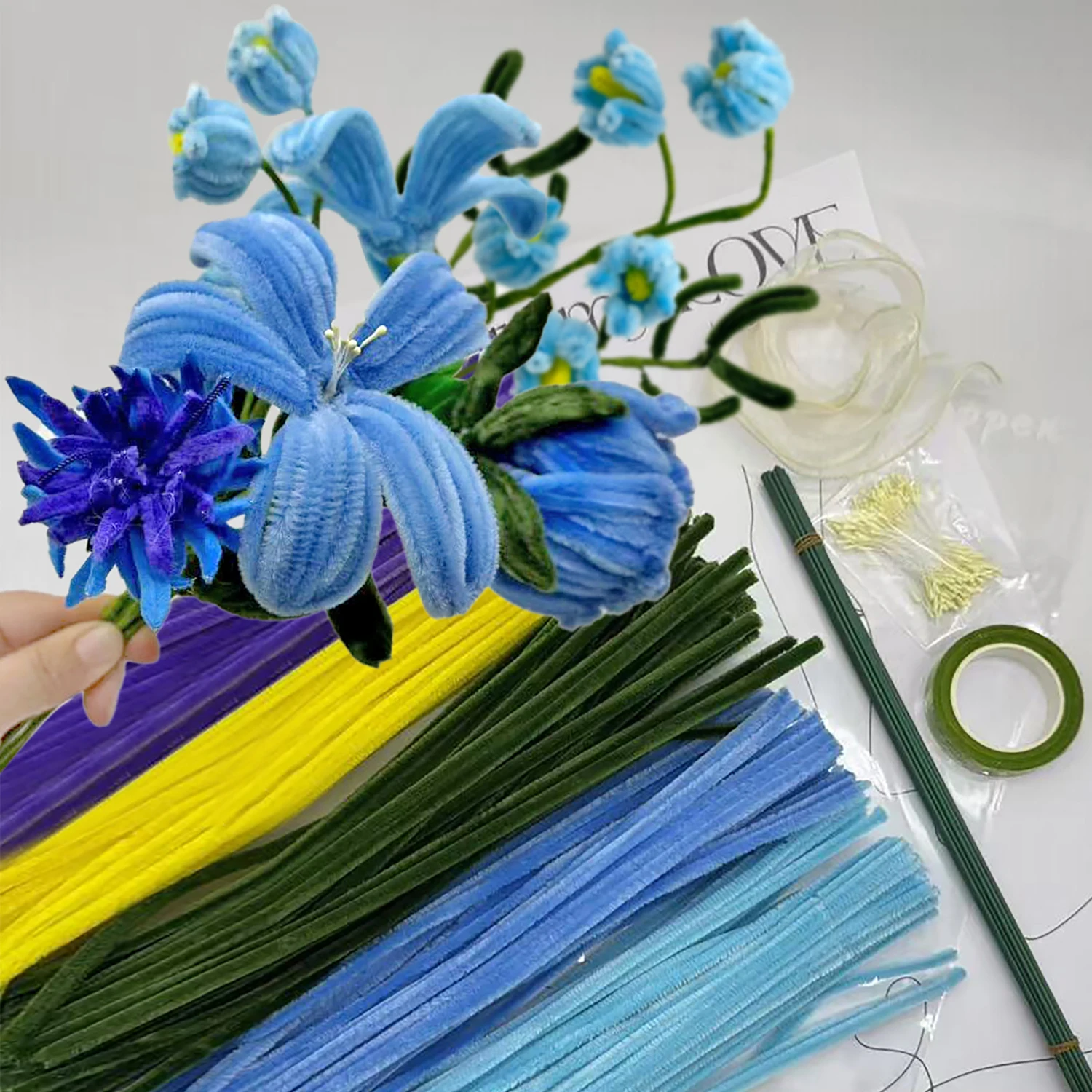 207/257Pcs DIY Bouquets Material Package Set with Greeting Card Cornflower/Sunflower Theme Handmade Art Craft Gift for Birthday