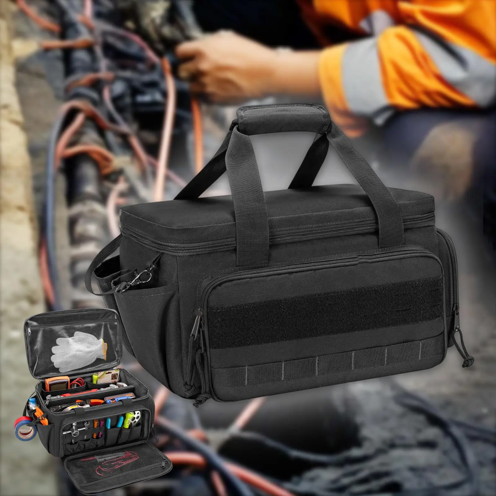 

Tool Tote Bag Toolbag Portable with Waterproof Tools Organizer Electrician Tool Storage Bag for Gardening Car