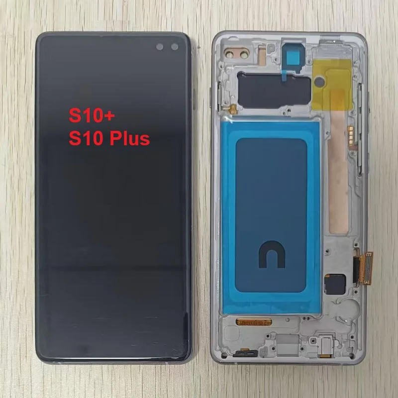 For Samsung Galaxy S10 Plus S10+ SM-G975F Lcd Display Touch Screen Digitizer with Frame Side Button Assembly Replacement