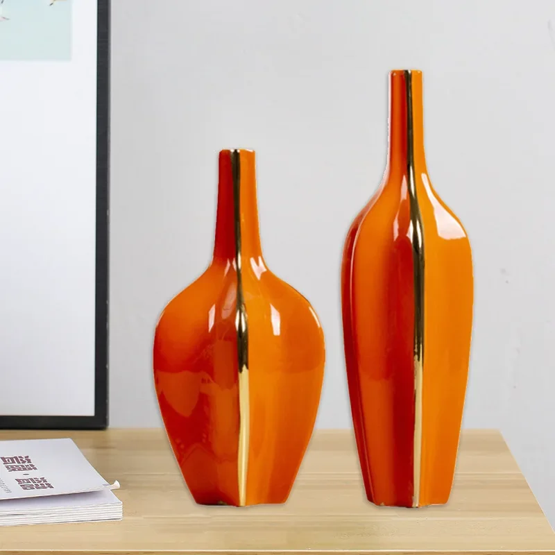 

Nordic Creative ceramics Gold Orange vase Crafts ornaments Modern home living room Desktop flower arrangement Decoration weeding