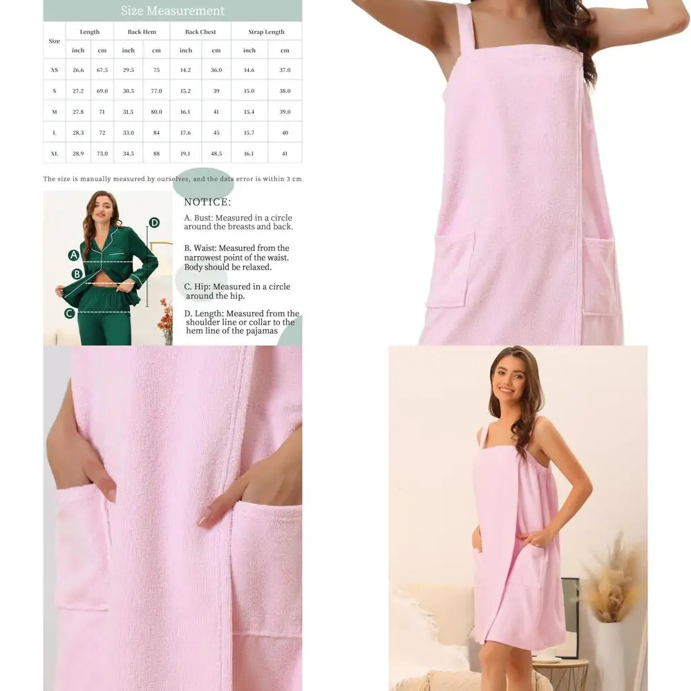 

Women's Terry Bathrobe with Strap, Spa Towel Dress for Gym and Shower